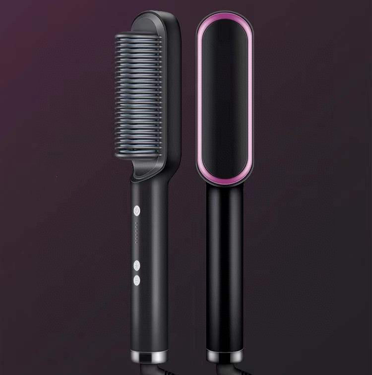 Nouveau fer à lisser 2 en 1 Peigne chauffant Fer à friser à ions négatifs Brosse électrique à double fonction