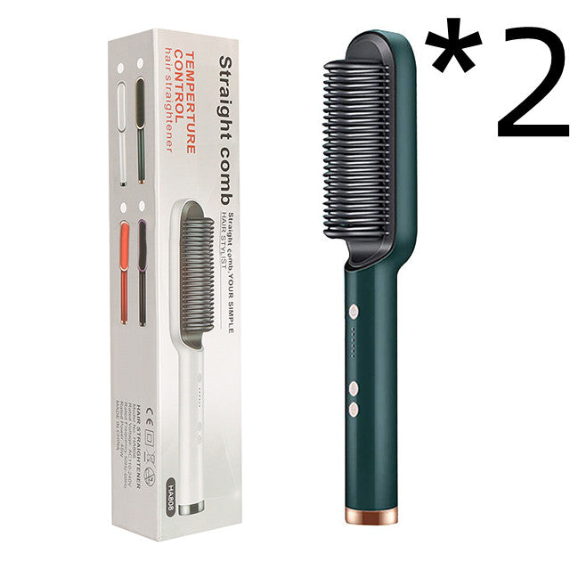Nouveau fer à lisser 2 en 1 Peigne chauffant Fer à friser à ions négatifs Brosse électrique à double fonction