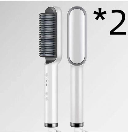 Nouveau fer à lisser 2 en 1 Peigne chauffant Fer à friser à ions négatifs Brosse électrique à double fonction