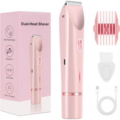 Rasoir 2 en 1 pour femmes à double tête, tondeuse pour poils pubiens, rasoir électrique, utilisation humide ou sèche, poils du corps
