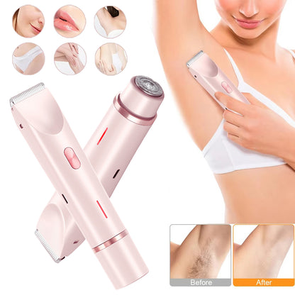 Rasoir 2 en 1 pour femmes à double tête, tondeuse pour poils pubiens, rasoir électrique, utilisation humide ou sèche, poils du corps