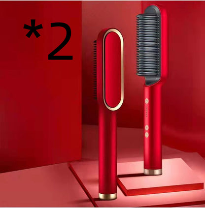 Nouveau fer à lisser 2 en 1 Peigne chauffant Fer à friser à ions négatifs Brosse électrique à double fonction