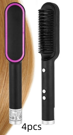 Nouveau fer à lisser 2 en 1 Peigne chauffant Fer à friser à ions négatifs Brosse électrique à double fonction