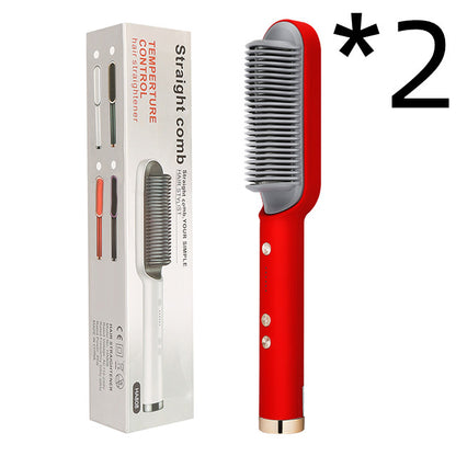 Nouveau fer à lisser 2 en 1 Peigne chauffant Fer à friser à ions négatifs Brosse électrique à double fonction