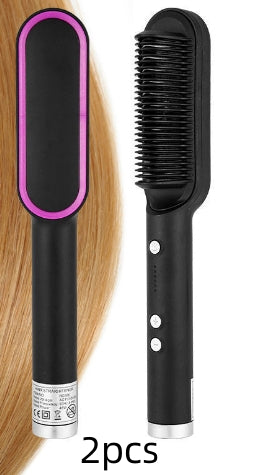 Nouveau fer à lisser 2 en 1 Peigne chauffant Fer à friser à ions négatifs Brosse électrique à double fonction