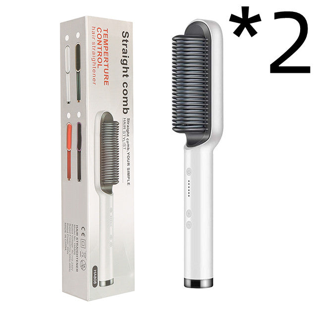 Nouveau fer à lisser 2 en 1 Peigne chauffant Fer à friser à ions négatifs Brosse électrique à double fonction